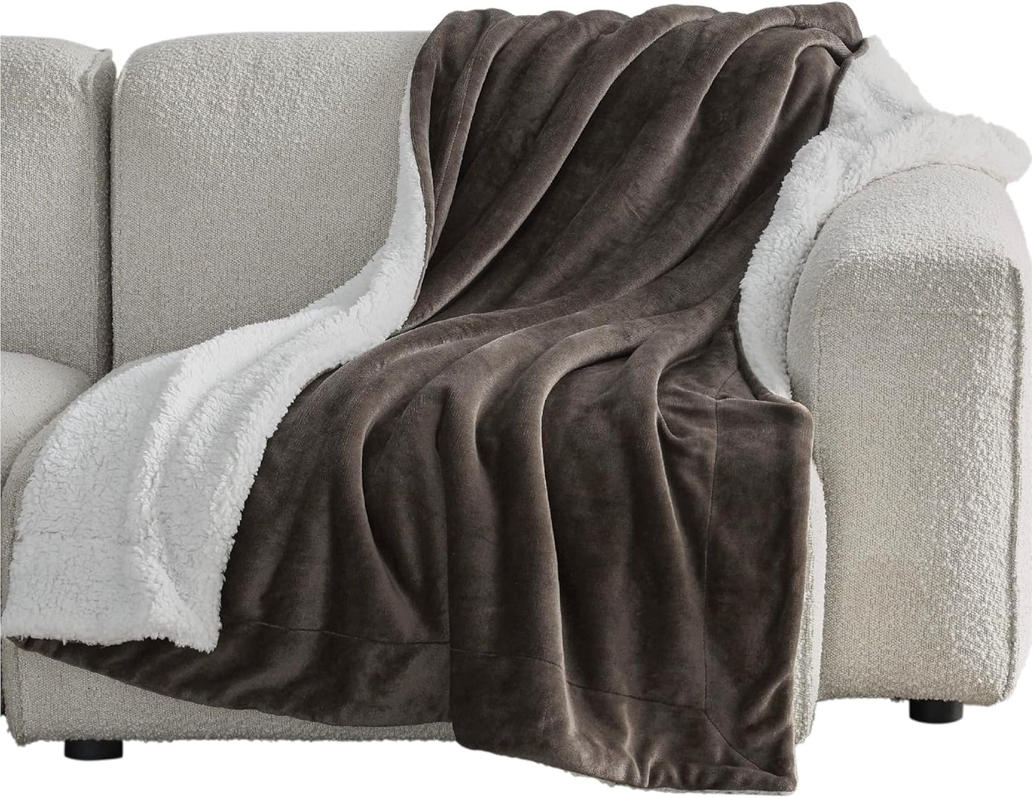 GentleSoft Sherpa Fleece Throw Blanket Twin Size for Couch - Thick and Warm Throw for Women and Men, Soft Fuzzy Plush Blanke for Winter, Grey, 60x80 Inches