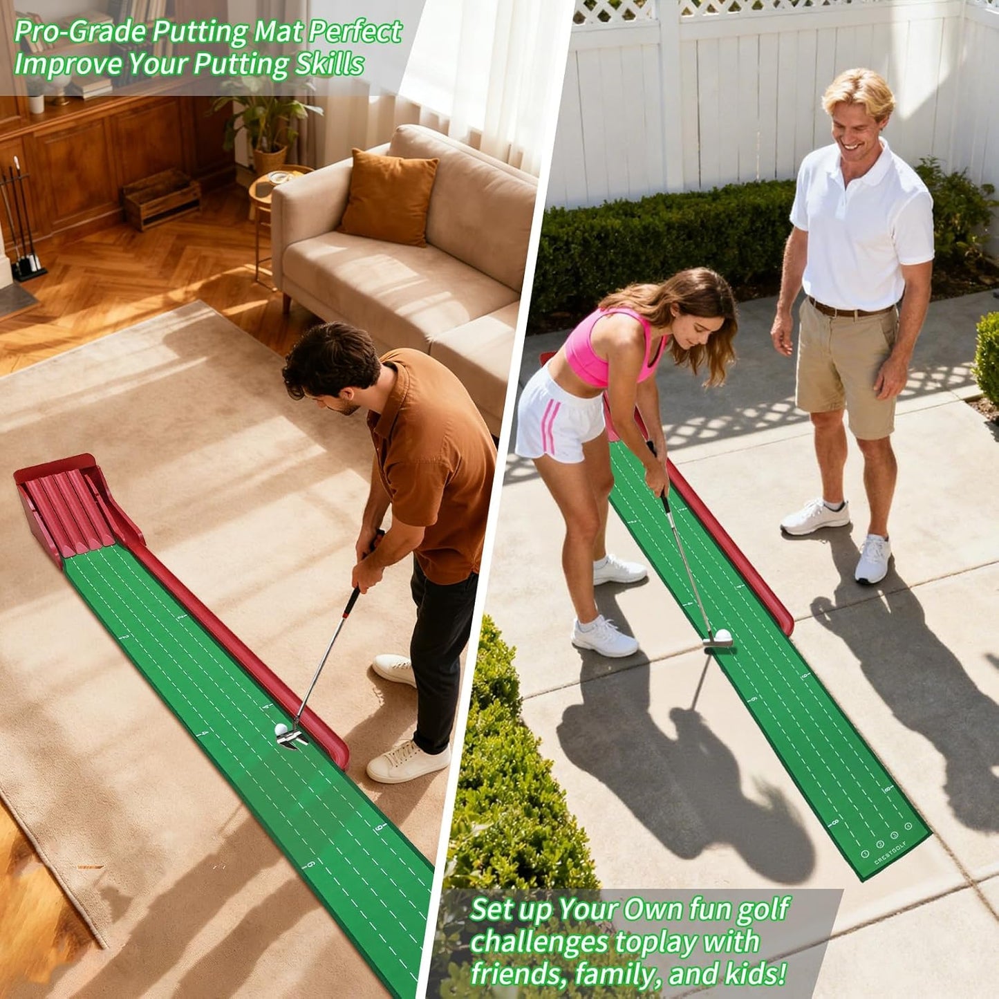 Golf Putting Mat with Fun 4 Flips for Uphill Putting Function | Perfect Your Putting Skills | Fun Golf Putting Green Game for Home, Office, ndoor & Outdoor Practice | Golfing Gifts for Men&Women