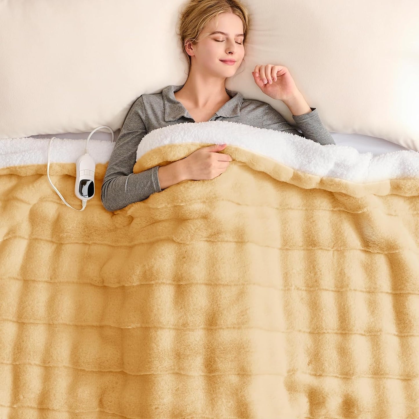 Heated Blanket Electric Throw - 50"x60" Heating Blanket Throw 1/2/4/6/8 Hours Auto-Off 10 Heat Level Over-Heat Protection Flannel Sherpa ETL Certification