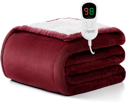 Heated Blanket Electric Throw - 50"x60" Heating Blanket Throw 1/2/4/6/8 Hours Auto-Off 10 Heat Level Over-Heat Protection Flannel Sherpa ETL Certification