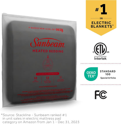 Electric Royal Luxe Microplush Heated Blanket, 12 Heat Settings, 12-Hour Auto Shut-Off, Fast Heating, Warm & Cozy, Machine Washable, Dove Gray Color, Full (84" x 72")