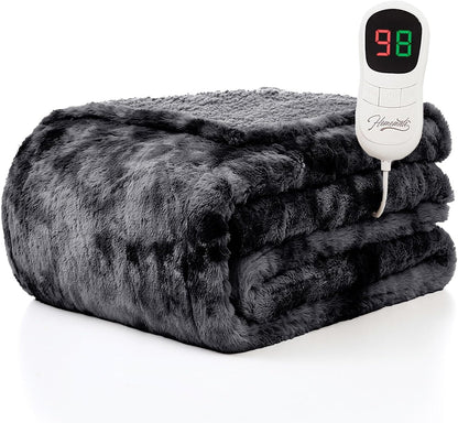Heated Blanket Electric Throw - 50"x60" Heating Blanket Throw 1/2/4/6/8 Hours Auto-Off 10 Heat Level Over-Heat Protection Flannel Sherpa ETL Certification