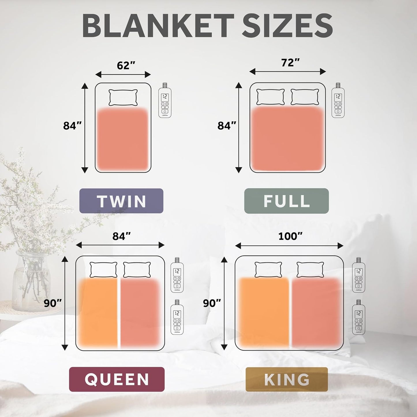 Electric Royal Luxe Microplush Heated Blanket, 12 Heat Settings, 12-Hour Auto Shut-Off, Fast Heating, Warm & Cozy, Machine Washable, Dove Gray Color, Full (84" x 72")