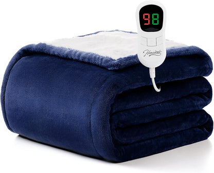 Heated Blanket Electric Throw - 50"x60" Heating Blanket Throw 1/2/4/6/8 Hours Auto-Off 10 Heat Level Over-Heat Protection Flannel Sherpa ETL Certification