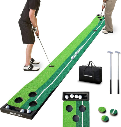 SENSECLUB Indoor Putting Green, Foldable Putting Mat Golf Game Set, Golf Gifts for Men with Ball-Collect System