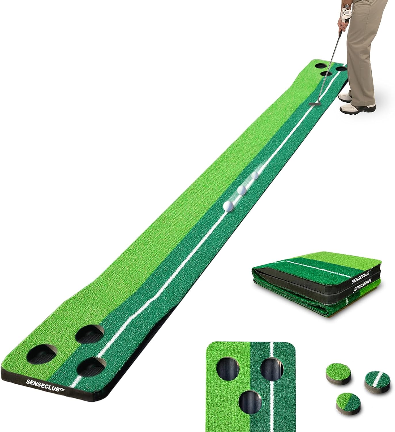 SENSECLUB Indoor Putting Green, Foldable Putting Mat Golf Game Set, Golf Gifts for Men with Ball-Collect System