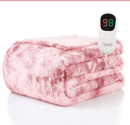 Heated Blanket Electric Throw - 50"x60" Heating Blanket Throw 1/2/4/6/8 Hours Auto-Off 10 Heat Level Over-Heat Protection Flannel Sherpa ETL Certification