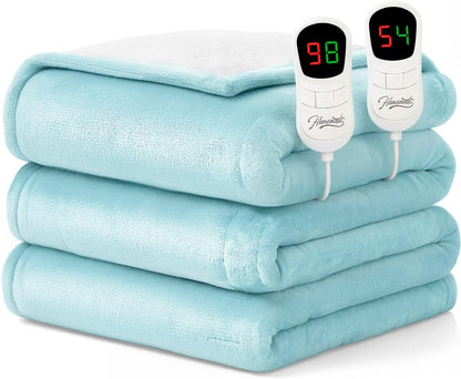Heated Blanket Electric Throw - 50"x60" Heating Blanket Throw 1/2/4/6/8 Hours Auto-Off 10 Heat Level Over-Heat Protection Flannel Sherpa ETL Certification