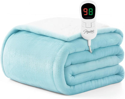 Heated Blanket Electric Throw - 50"x60" Heating Blanket Throw 1/2/4/6/8 Hours Auto-Off 10 Heat Level Over-Heat Protection Flannel Sherpa ETL Certification
