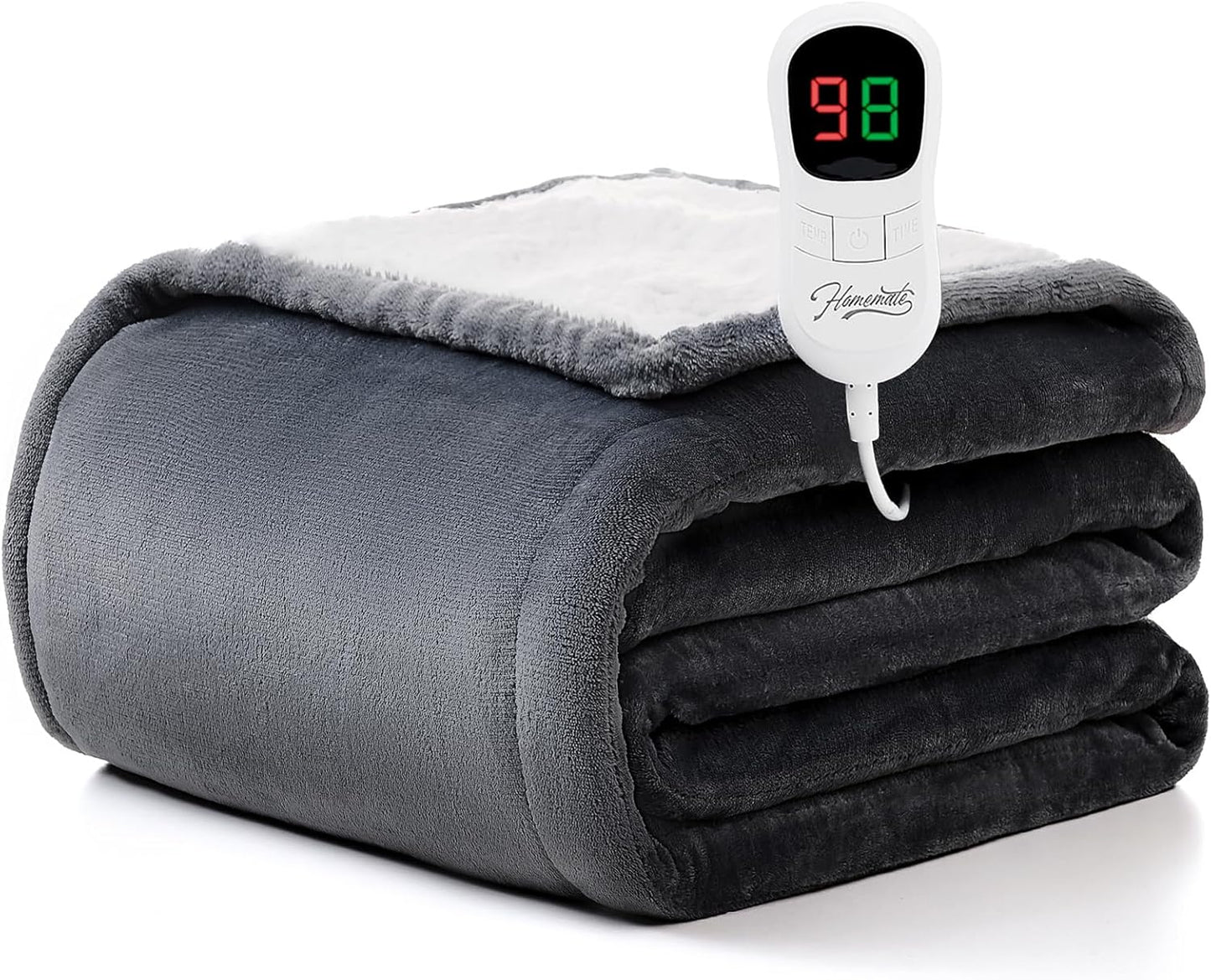 Heated Blanket Electric Throw - 50"x60" Heating Blanket Throw 1/2/4/6/8 Hours Auto-Off 10 Heat Level Over-Heat Protection Flannel Sherpa ETL Certification