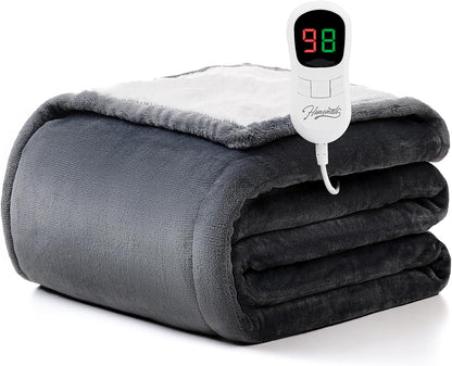 Heated Blanket Electric Throw - 50"x60" Heating Blanket Throw 1/2/4/6/8 Hours Auto-Off 10 Heat Level Over-Heat Protection Flannel Sherpa ETL Certification