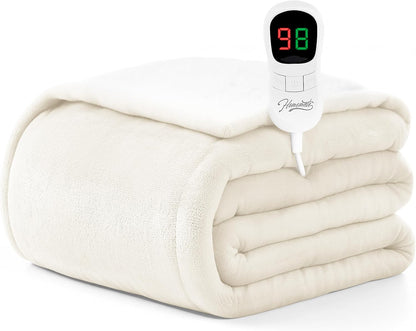 Heated Blanket Electric Throw - 50"x60" Heating Blanket Throw 1/2/4/6/8 Hours Auto-Off 10 Heat Level Over-Heat Protection Flannel Sherpa ETL Certification