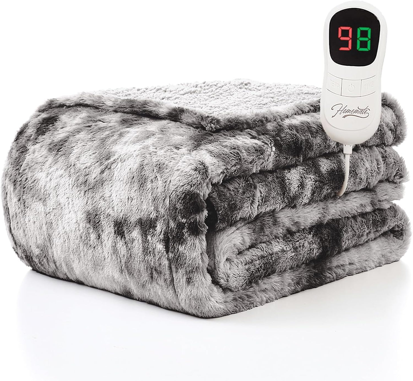 Heated Blanket Electric Throw - 50"x60" Heating Blanket Throw 1/2/4/6/8 Hours Auto-Off 10 Heat Level Over-Heat Protection Flannel Sherpa ETL Certification