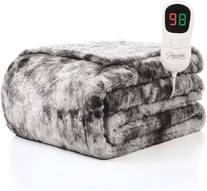 Heated Blanket Electric Throw - 50"x60" Heating Blanket Throw 1/2/4/6/8 Hours Auto-Off 10 Heat Level Over-Heat Protection Flannel Sherpa ETL Certification
