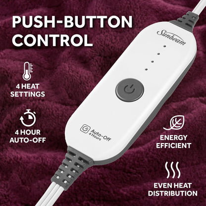 Electric Royal Luxe Microplush Heated Blanket, 12 Heat Settings, 12-Hour Auto Shut-Off, Fast Heating, Warm & Cozy, Machine Washable, Dove Gray Color, Full (84" x 72")