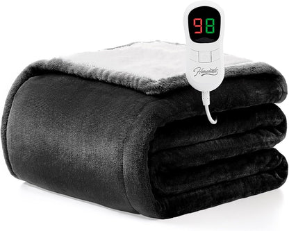 Heated Blanket Electric Throw - 50"x60" Heating Blanket Throw 1/2/4/6/8 Hours Auto-Off 10 Heat Level Over-Heat Protection Flannel Sherpa ETL Certification
