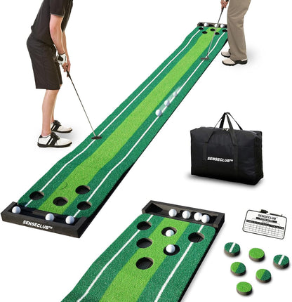 SENSECLUB Indoor Putting Green, Foldable Putting Mat Golf Game Set, Golf Gifts for Men with Ball-Collect System