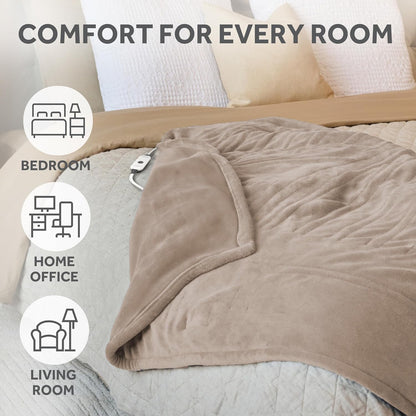 Electric Royal Luxe Microplush Heated Blanket, 12 Heat Settings, 12-Hour Auto Shut-Off, Fast Heating, Warm & Cozy, Machine Washable, Dove Gray Color, Full (84" x 72")
