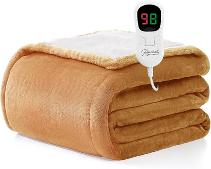 Heated Blanket Electric Throw - 50"x60" Heating Blanket Throw 1/2/4/6/8 Hours Auto-Off 10 Heat Level Over-Heat Protection Flannel Sherpa ETL Certification