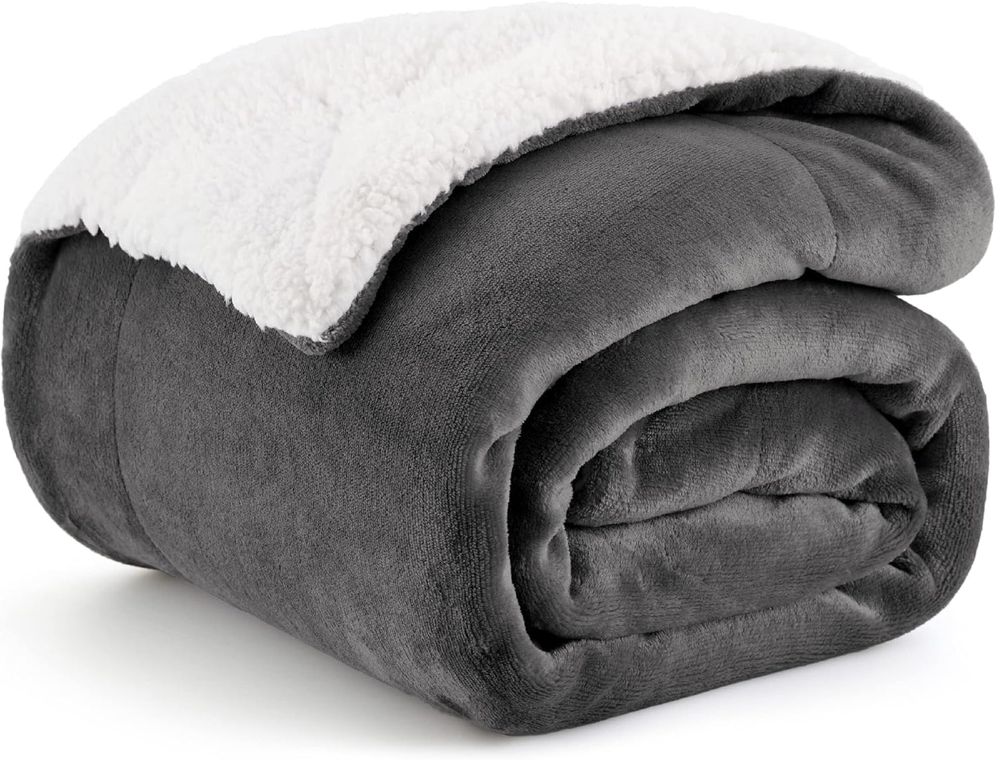 GentleSoft Sherpa Fleece Throw Blanket Twin Size for Couch - Thick and Warm Throw for Women and Men, Soft Fuzzy Plush Blanke for Winter, Grey, 60x80 Inches