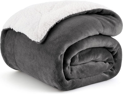 GentleSoft Sherpa Fleece Throw Blanket Twin Size for Couch - Thick and Warm Throw for Women and Men, Soft Fuzzy Plush Blanke for Winter, Grey, 60x80 Inches
