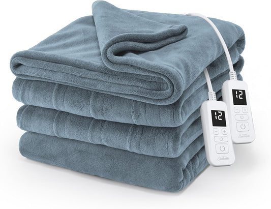 Electric Royal Luxe Microplush Heated Blanket, 12 Heat Settings, 12-Hour Auto Shut-Off, Fast Heating, Warm & Cozy, Machine Washable, Dove Gray Color, Full (84" x 72")