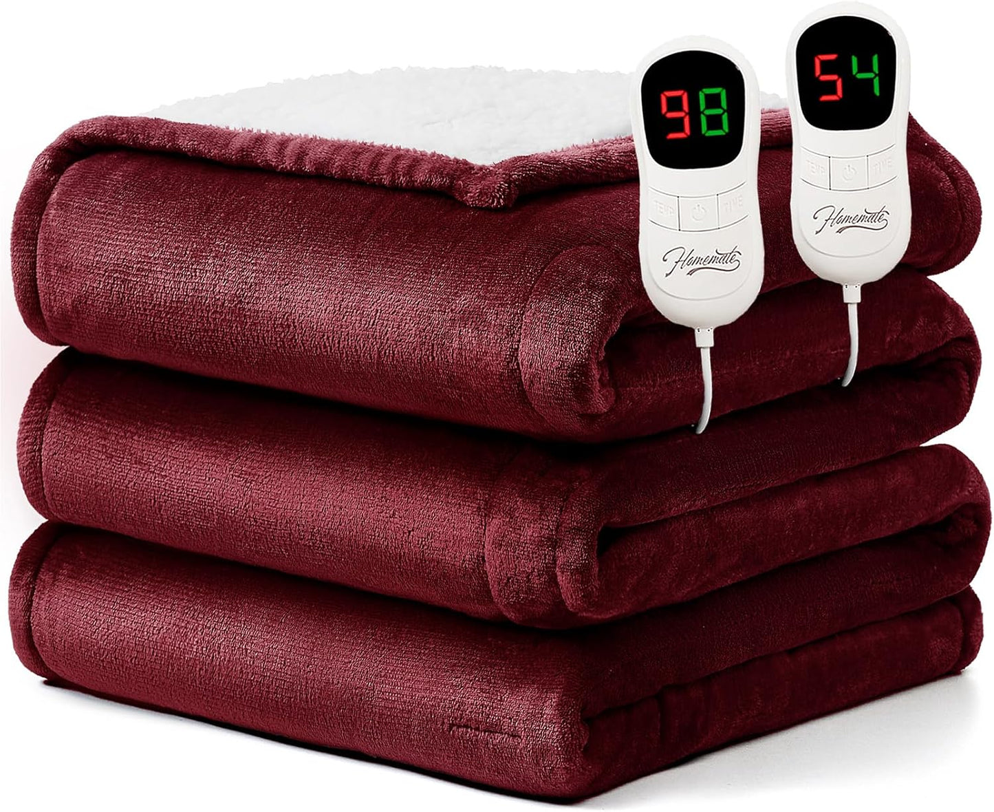 Heated Blanket Electric Throw - 50"x60" Heating Blanket Throw 1/2/4/6/8 Hours Auto-Off 10 Heat Level Over-Heat Protection Flannel Sherpa ETL Certification