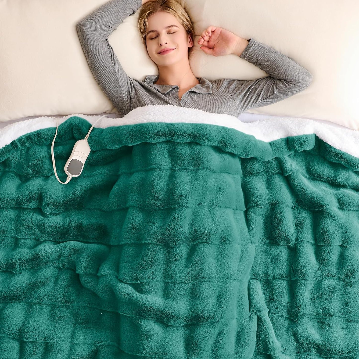 Heated Blanket Electric Throw - 50"x60" Heating Blanket Throw 1/2/4/6/8 Hours Auto-Off 10 Heat Level Over-Heat Protection Flannel Sherpa ETL Certification