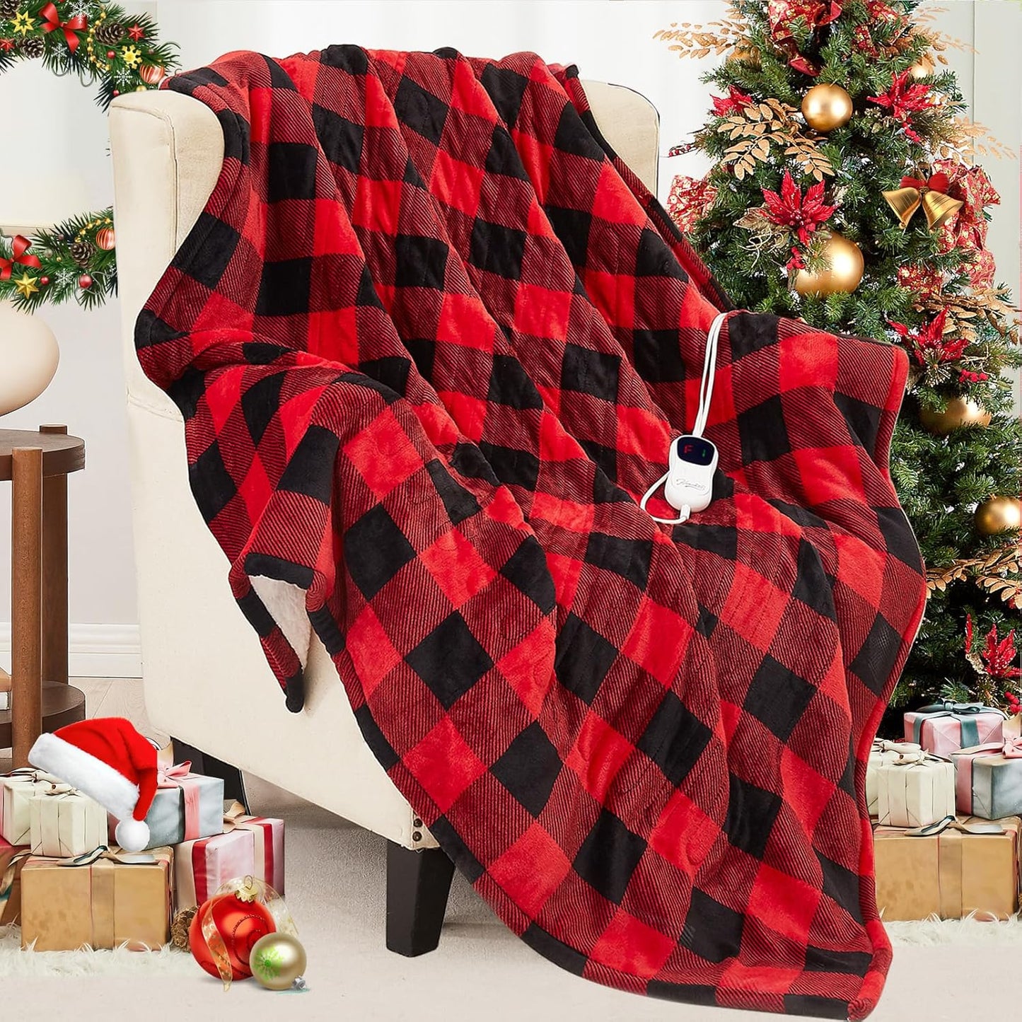 Heated Blanket Electric Throw - 50"x60" Heating Blanket Throw 1/2/4/6/8 Hours Auto-Off 10 Heat Level Over-Heat Protection Flannel Sherpa ETL Certification