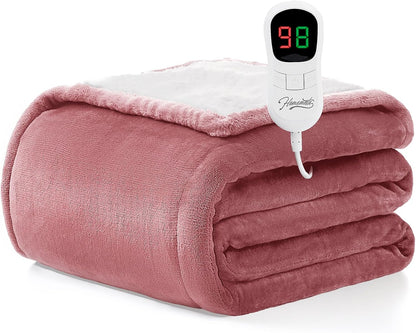 Heated Blanket Electric Throw - 50"x60" Heating Blanket Throw 1/2/4/6/8 Hours Auto-Off 10 Heat Level Over-Heat Protection Flannel Sherpa ETL Certification