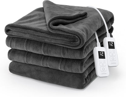 Electric Royal Luxe Microplush Heated Blanket, 12 Heat Settings, 12-Hour Auto Shut-Off, Fast Heating, Warm & Cozy, Machine Washable, Dove Gray Color, Full (84" x 72")