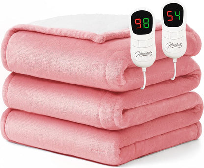 Heated Blanket Electric Throw - 50"x60" Heating Blanket Throw 1/2/4/6/8 Hours Auto-Off 10 Heat Level Over-Heat Protection Flannel Sherpa ETL Certification