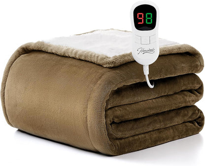 Heated Blanket Electric Throw - 50"x60" Heating Blanket Throw 1/2/4/6/8 Hours Auto-Off 10 Heat Level Over-Heat Protection Flannel Sherpa ETL Certification