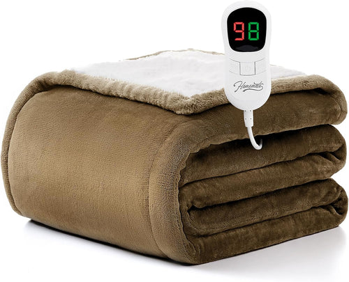 Heated Blanket Electric Throw - 50"x60" Heating Blanket Throw 1/2/4/6/8 Hours Auto-Off 10 Heat Level Over-Heat Protection Flannel Sherpa ETL Certification