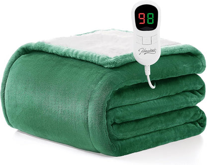 Heated Blanket Electric Throw - 50"x60" Heating Blanket Throw 1/2/4/6/8 Hours Auto-Off 10 Heat Level Over-Heat Protection Flannel Sherpa ETL Certification