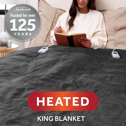 Electric Royal Luxe Microplush Heated Blanket, 12 Heat Settings, 12-Hour Auto Shut-Off, Fast Heating, Warm & Cozy, Machine Washable, Dove Gray Color, Full (84" x 72")