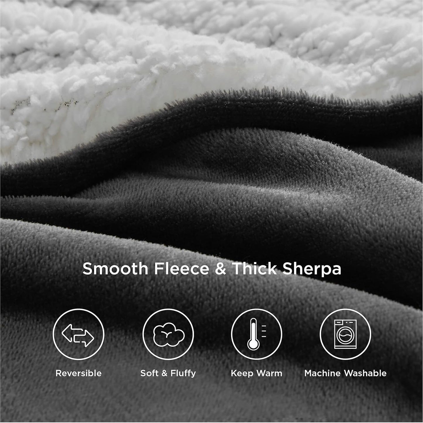 GentleSoft Sherpa Fleece Throw Blanket Twin Size for Couch - Thick and Warm Throw for Women and Men, Soft Fuzzy Plush Blanke for Winter, Grey, 60x80 Inches