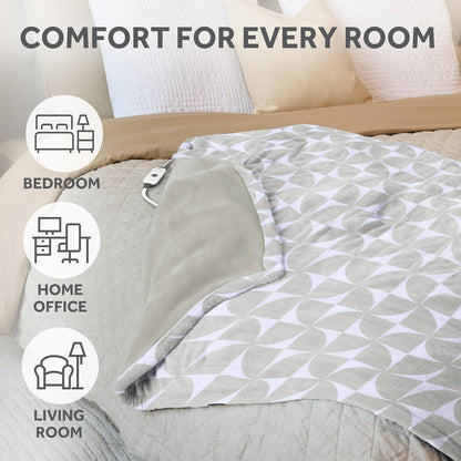 Electric Royal Luxe Microplush Heated Blanket, 12 Heat Settings, 12-Hour Auto Shut-Off, Fast Heating, Warm & Cozy, Machine Washable, Dove Gray Color, Full (84" x 72")