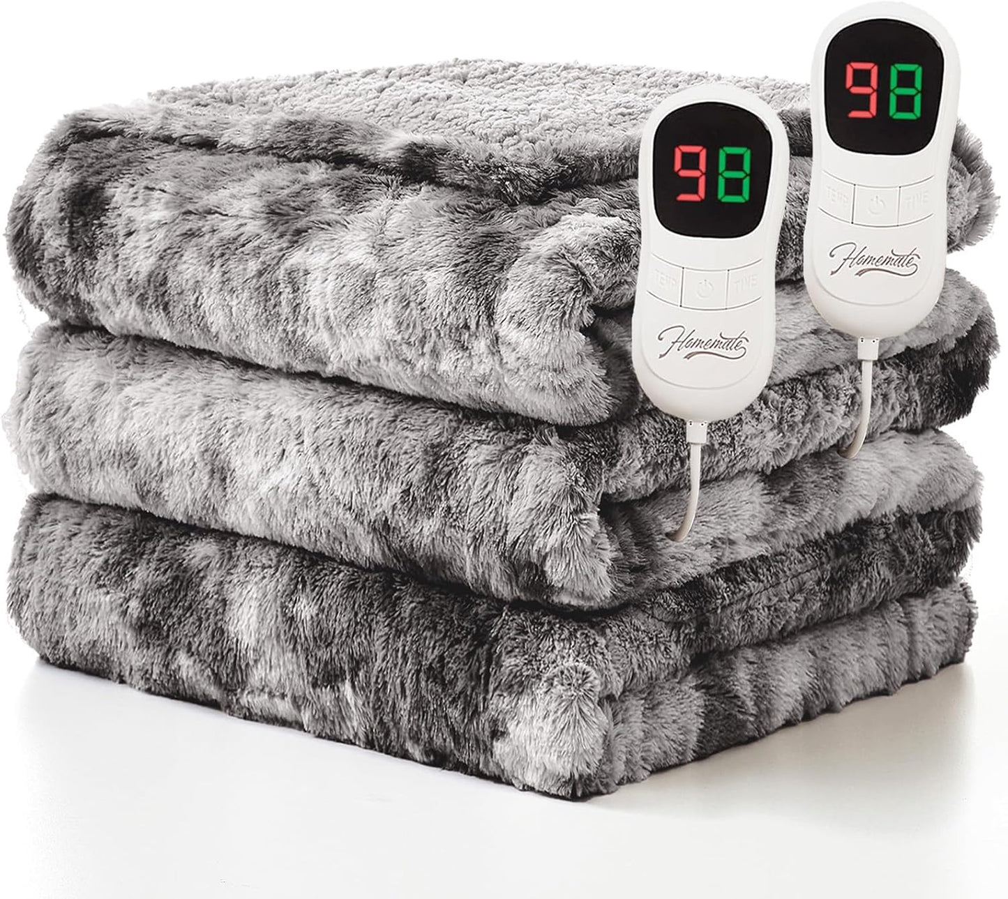 Heated Blanket Electric Throw - 50"x60" Heating Blanket Throw 1/2/4/6/8 Hours Auto-Off 10 Heat Level Over-Heat Protection Flannel Sherpa ETL Certification