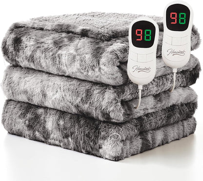 Heated Blanket Electric Throw - 50"x60" Heating Blanket Throw 1/2/4/6/8 Hours Auto-Off 10 Heat Level Over-Heat Protection Flannel Sherpa ETL Certification