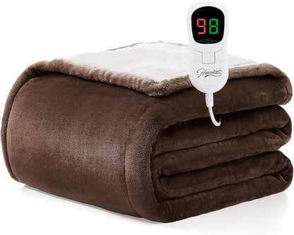 Heated Blanket Electric Throw - 50"x60" Heating Blanket Throw 1/2/4/6/8 Hours Auto-Off 10 Heat Level Over-Heat Protection Flannel Sherpa ETL Certification