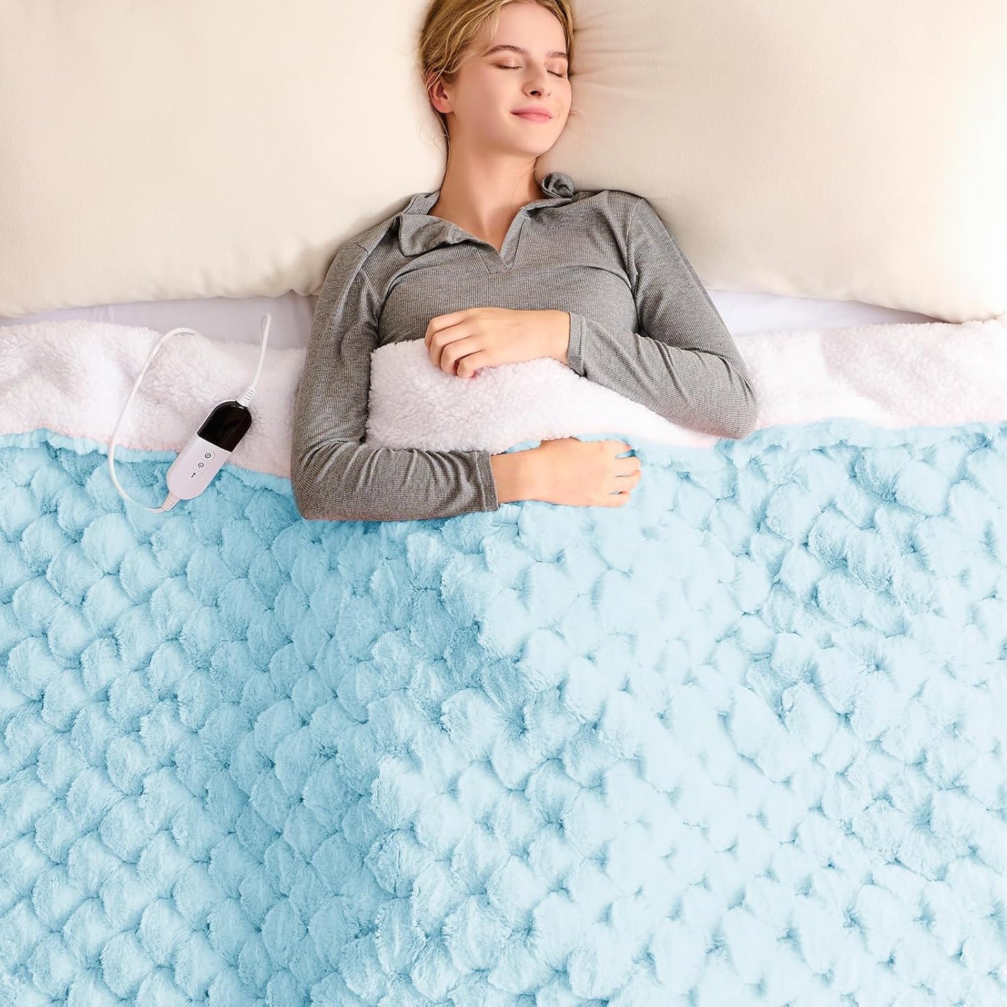 Heated Blanket Electric Throw - 50"x60" Heating Blanket Throw 1/2/4/6/8 Hours Auto-Off 10 Heat Level Over-Heat Protection Flannel Sherpa ETL Certification