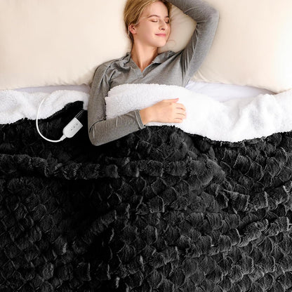 Heated Blanket Electric Throw - 50"x60" Heating Blanket Throw 1/2/4/6/8 Hours Auto-Off 10 Heat Level Over-Heat Protection Flannel Sherpa ETL Certification