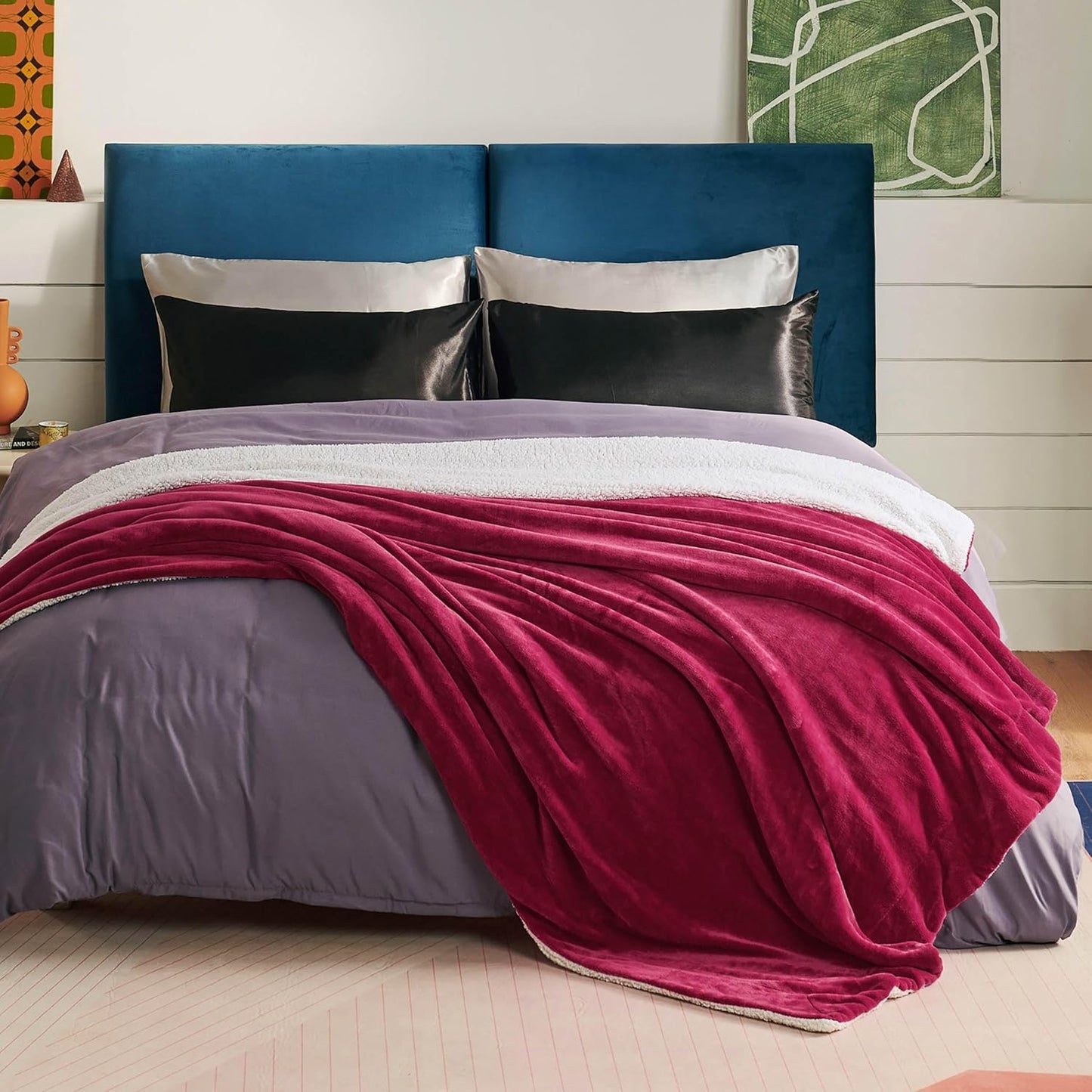 GentleSoft Sherpa Fleece Throw Blanket Twin Size for Couch - Thick and Warm Throw for Women and Men, Soft Fuzzy Plush Blanke for Winter, Grey, 60x80 Inches