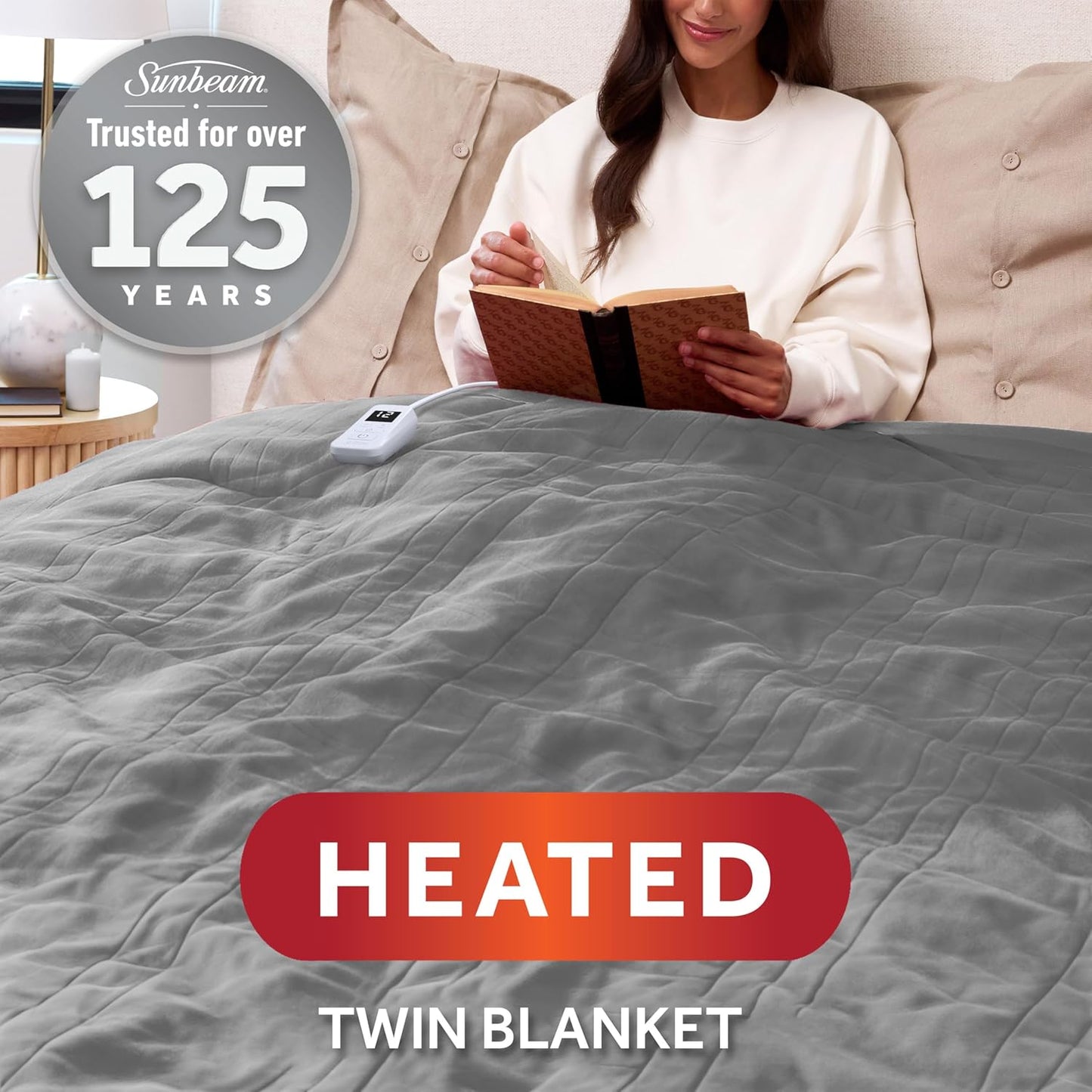 Electric Royal Luxe Microplush Heated Blanket, 12 Heat Settings, 12-Hour Auto Shut-Off, Fast Heating, Warm & Cozy, Machine Washable, Dove Gray Color, Full (84" x 72")