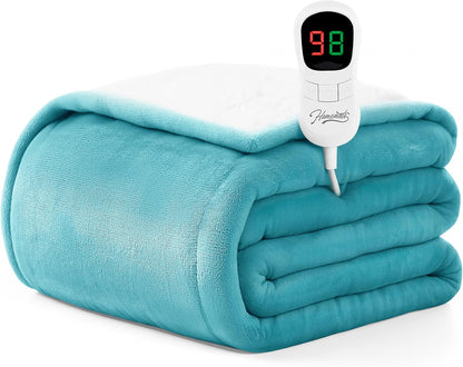 Heated Blanket Electric Throw - 50"x60" Heating Blanket Throw 1/2/4/6/8 Hours Auto-Off 10 Heat Level Over-Heat Protection Flannel Sherpa ETL Certification