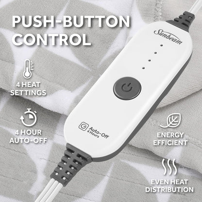 Electric Royal Luxe Microplush Heated Blanket, 12 Heat Settings, 12-Hour Auto Shut-Off, Fast Heating, Warm & Cozy, Machine Washable, Dove Gray Color, Full (84" x 72")