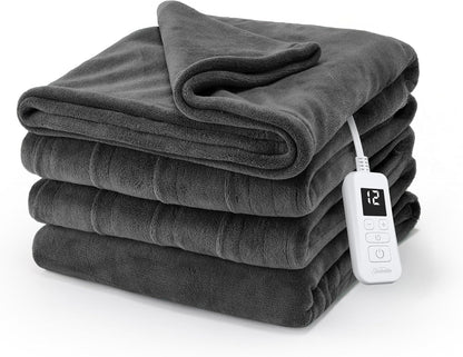 Electric Royal Luxe Microplush Heated Blanket, 12 Heat Settings, 12-Hour Auto Shut-Off, Fast Heating, Warm & Cozy, Machine Washable, Dove Gray Color, Full (84" x 72")