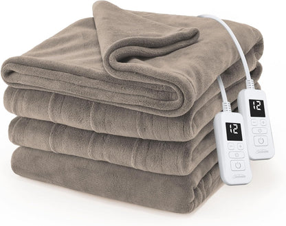 Electric Royal Luxe Microplush Heated Blanket, 12 Heat Settings, 12-Hour Auto Shut-Off, Fast Heating, Warm & Cozy, Machine Washable, Dove Gray Color, Full (84" x 72")