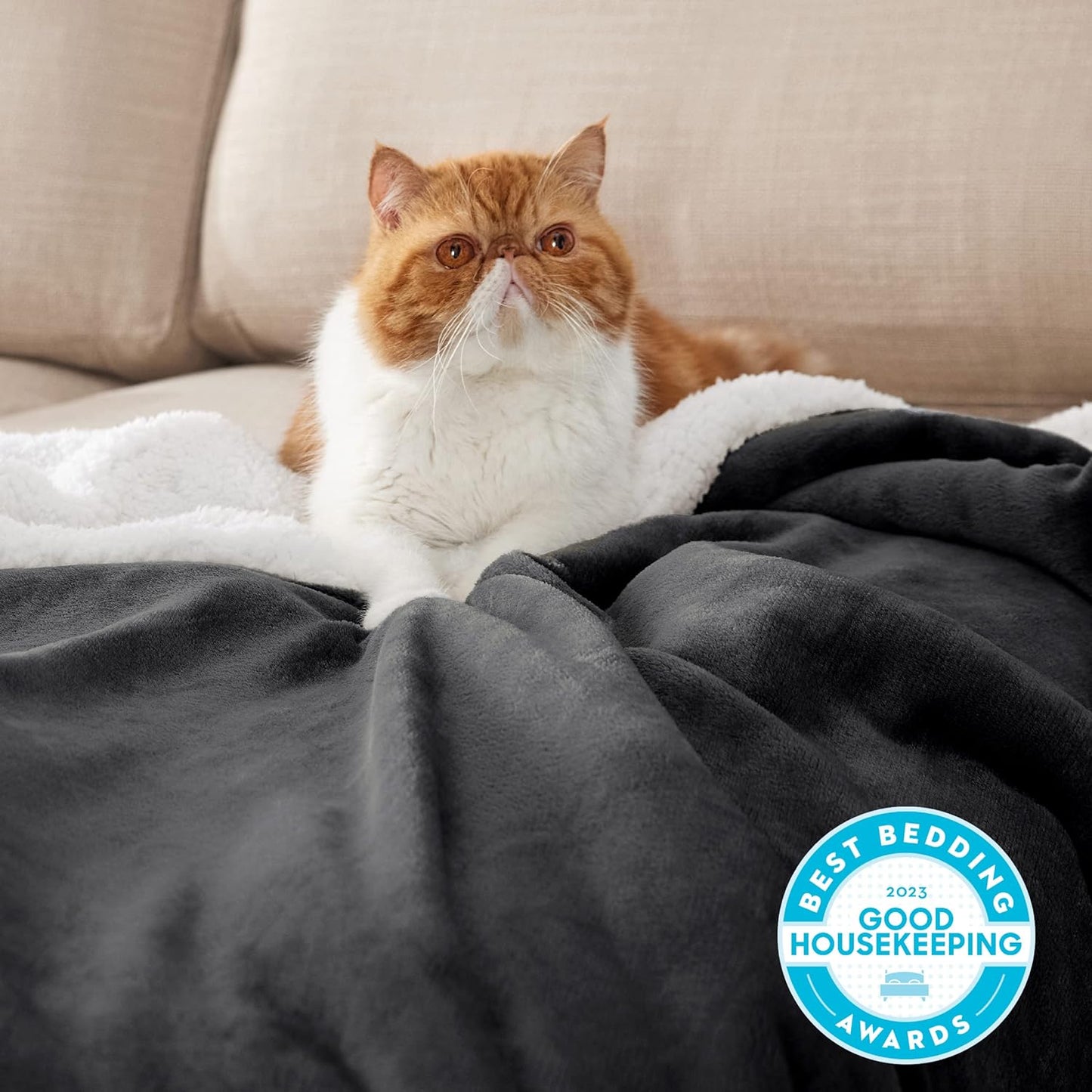 GentleSoft Sherpa Fleece Throw Blanket Twin Size for Couch - Thick and Warm Throw for Women and Men, Soft Fuzzy Plush Blanke for Winter, Grey, 60x80 Inches